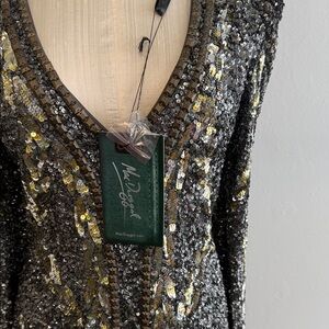 Mac Duggal Glittering Black and Gold Sequin Gown